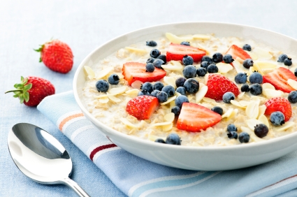 Oatmeal with blueberries. https://www.info-on-high-blood-pressure.com/Blueberries-And-Cardiovascular-Benefit.html