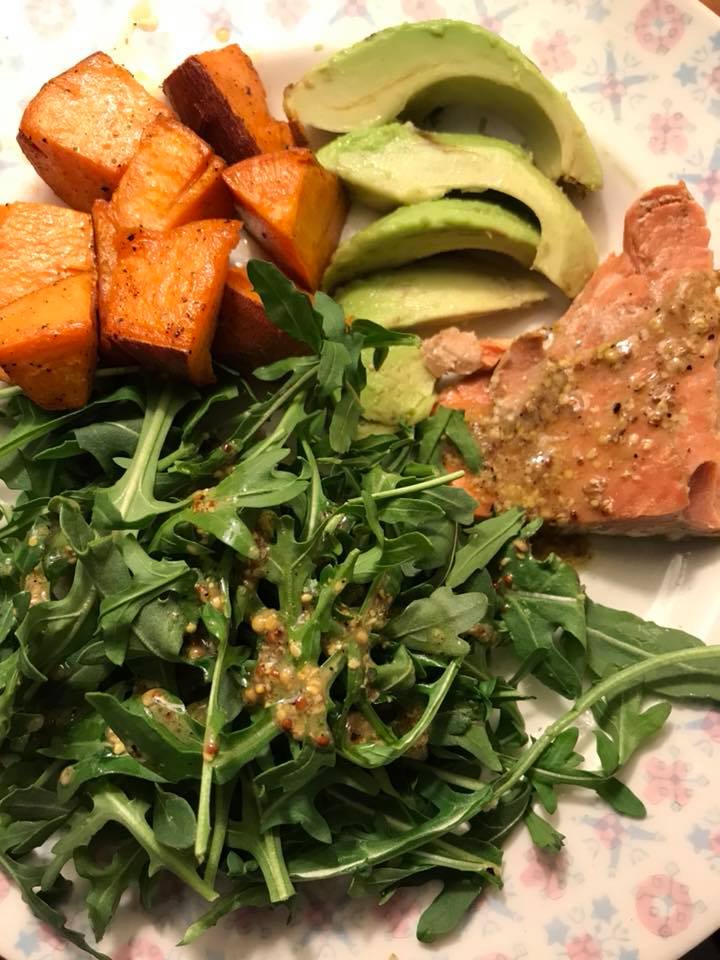 Salmon and Arugula meal. https://www.info-on-high-blood-pressure.com/Whole-Food-Based-Diet.html