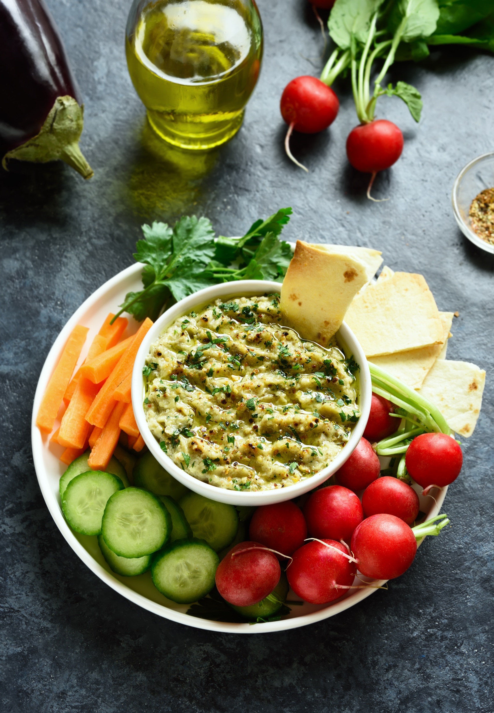 Roasted eggplant dip, a balanced snack you can meal prep a week ahead. https://www.info-on-high-blood-pressure.com/balanced-snacks-for-the-week.html